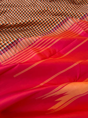 Bliss of Korvai Kanchivaram - orange cream and pink kottadi kattam with orange short pink pallu and blouse