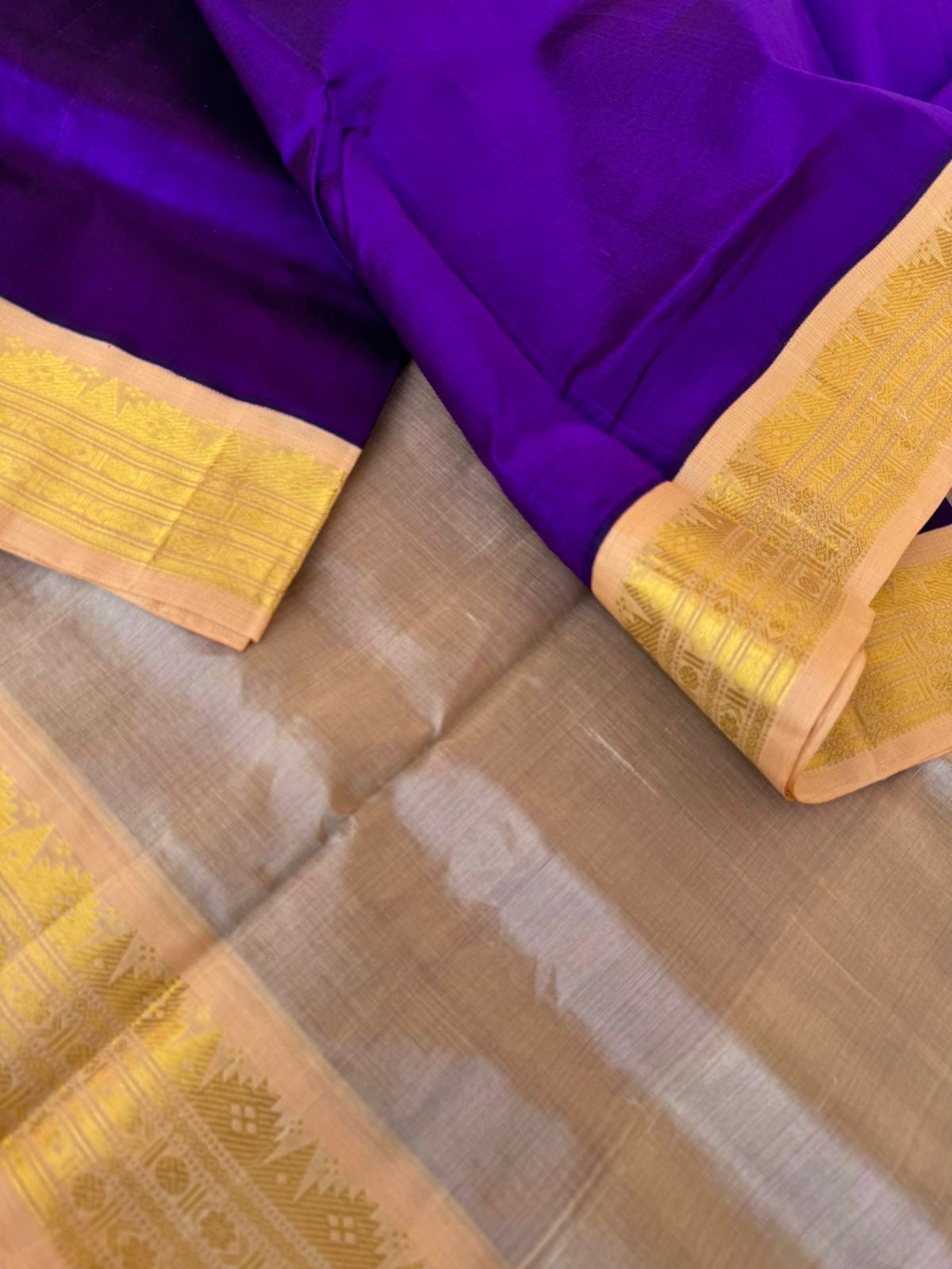 Korvai Silk Cotton - violet and golden tussar tone