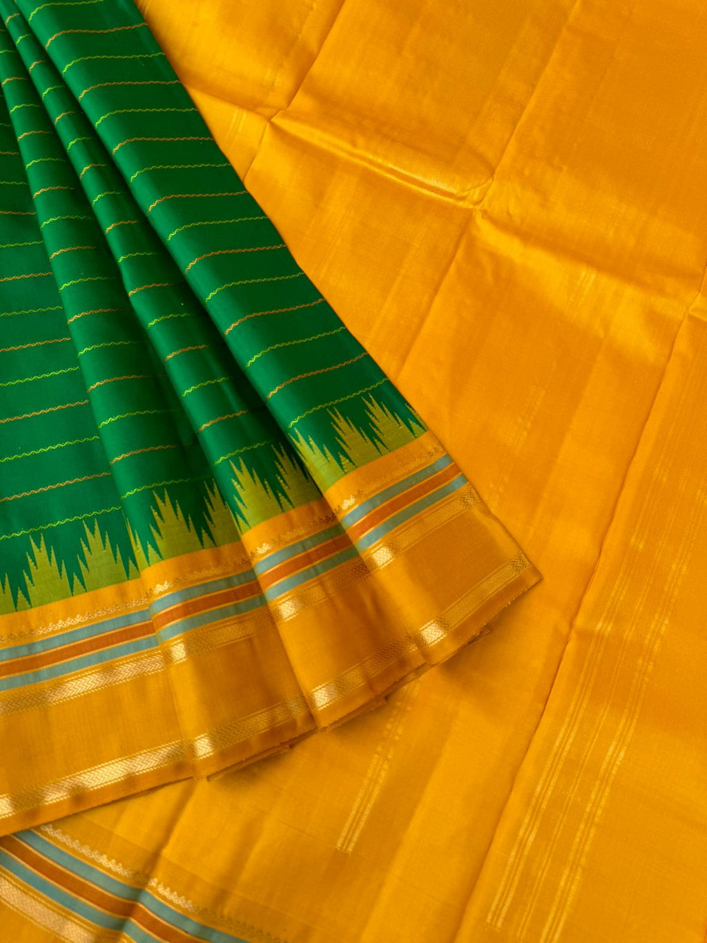 Veldhari on Korvai Kanchivaram - traditional stunning green on mustard