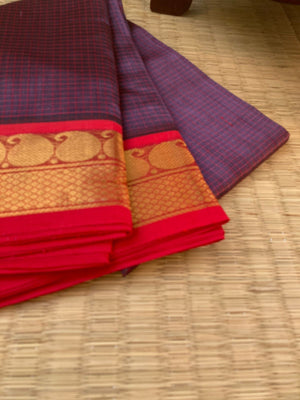 Kattams on Korvai Silk Cottons - deep dark mixed of unusual tone podi kattam