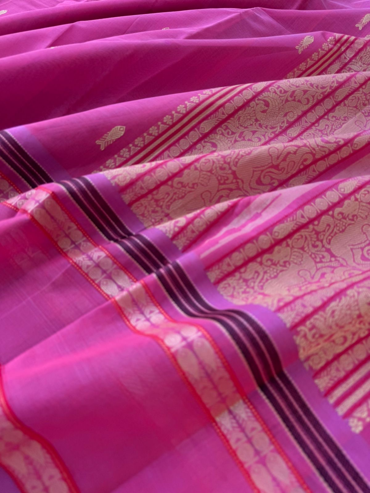 Mangalavastaram - rose pink fish pett woven borders