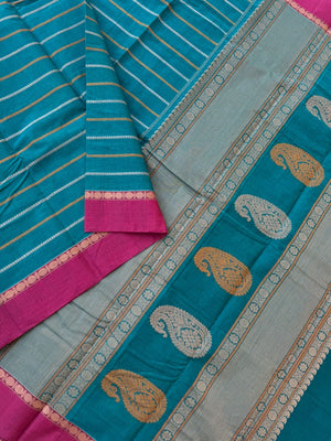 Mangalavastaram - deep dark teal veldhari with unique woven pallu