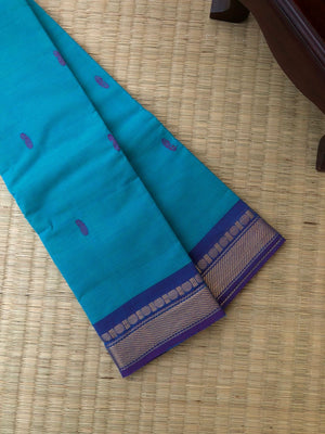 Woven Buttas on Kanchi Cotton - anandha blue