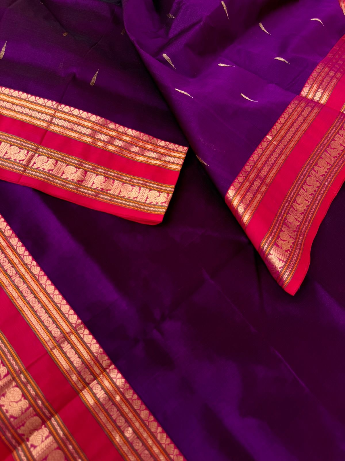 Zari Kissed Silk Cotton - deep dark purple malli mokku