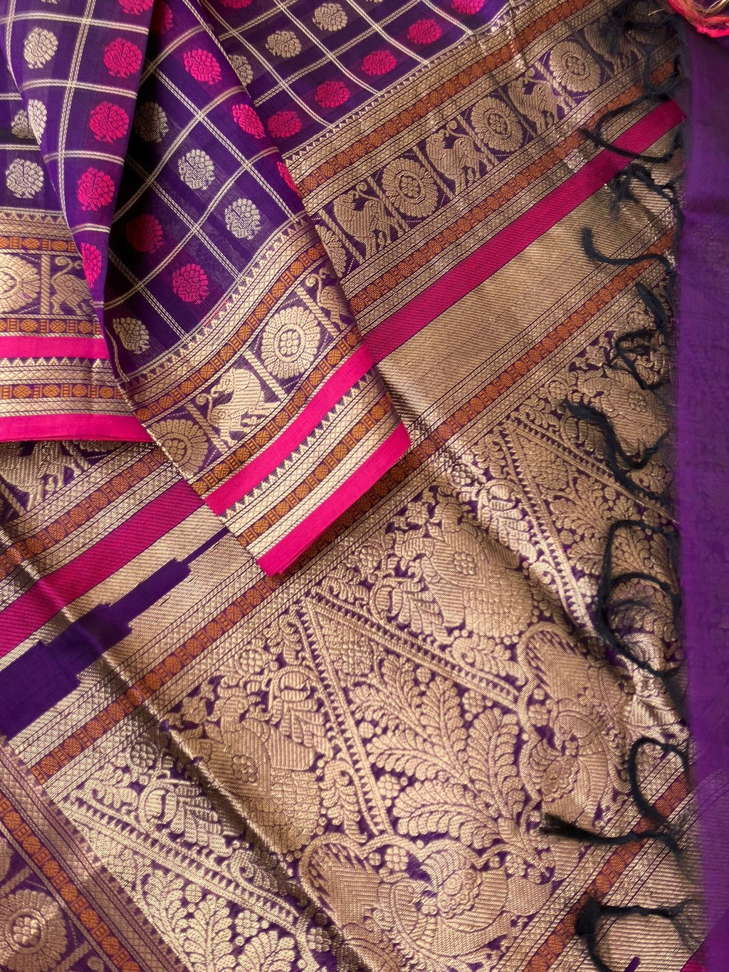 Traditional Colours Woven Motifs Silk Cotton - deep purple 1000 buttas