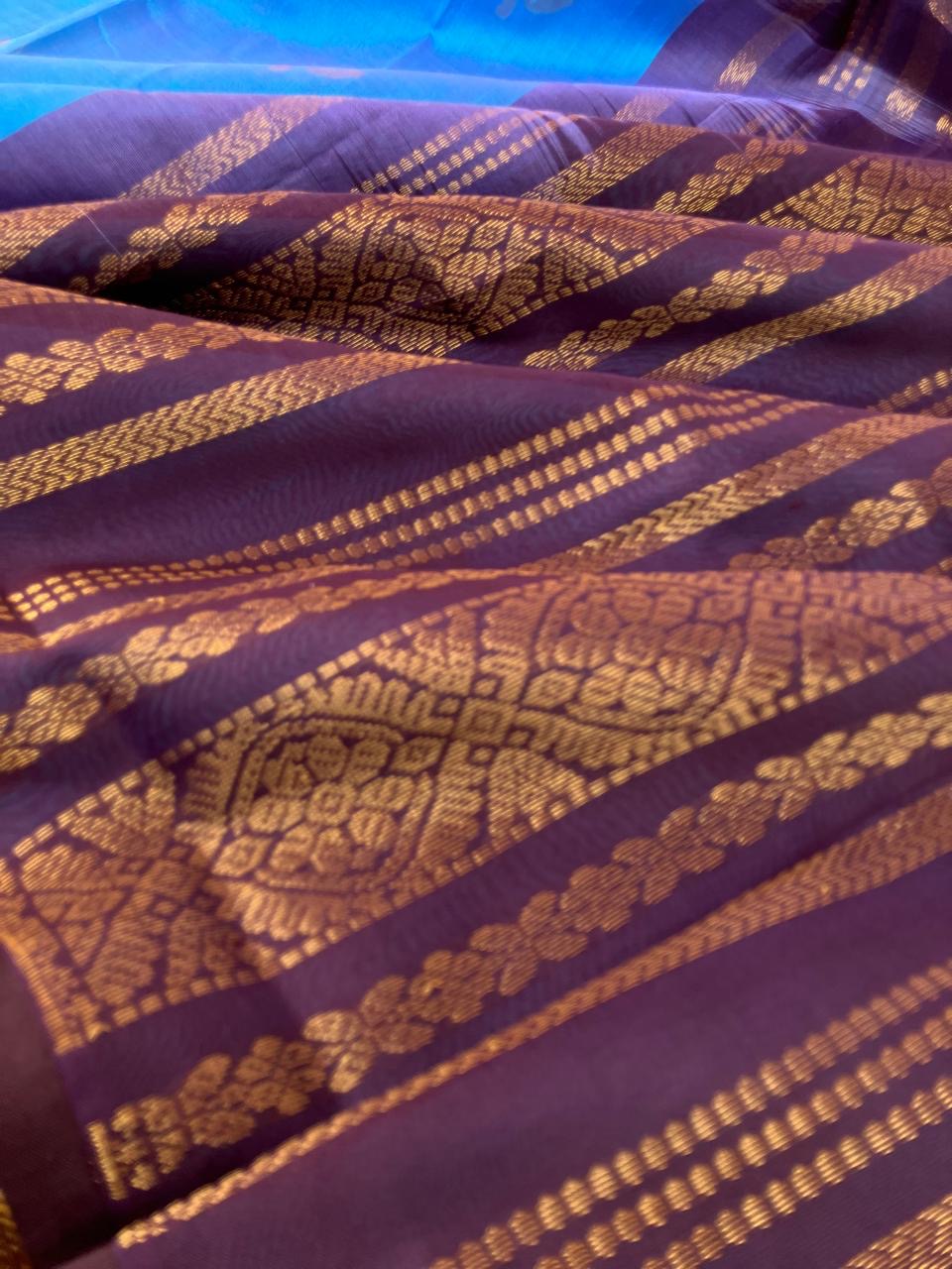 Korvai Silk Cotton - blue and burgundy