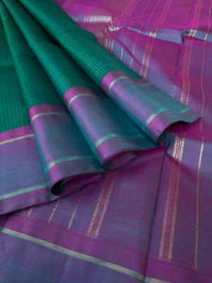 Corporate Kanchivaram - deep dark leaf green Vairaoosi oosi vaanam with green short pink pallu and borders