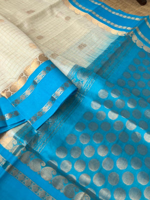 Korvai Silk Cotton - off white and blue