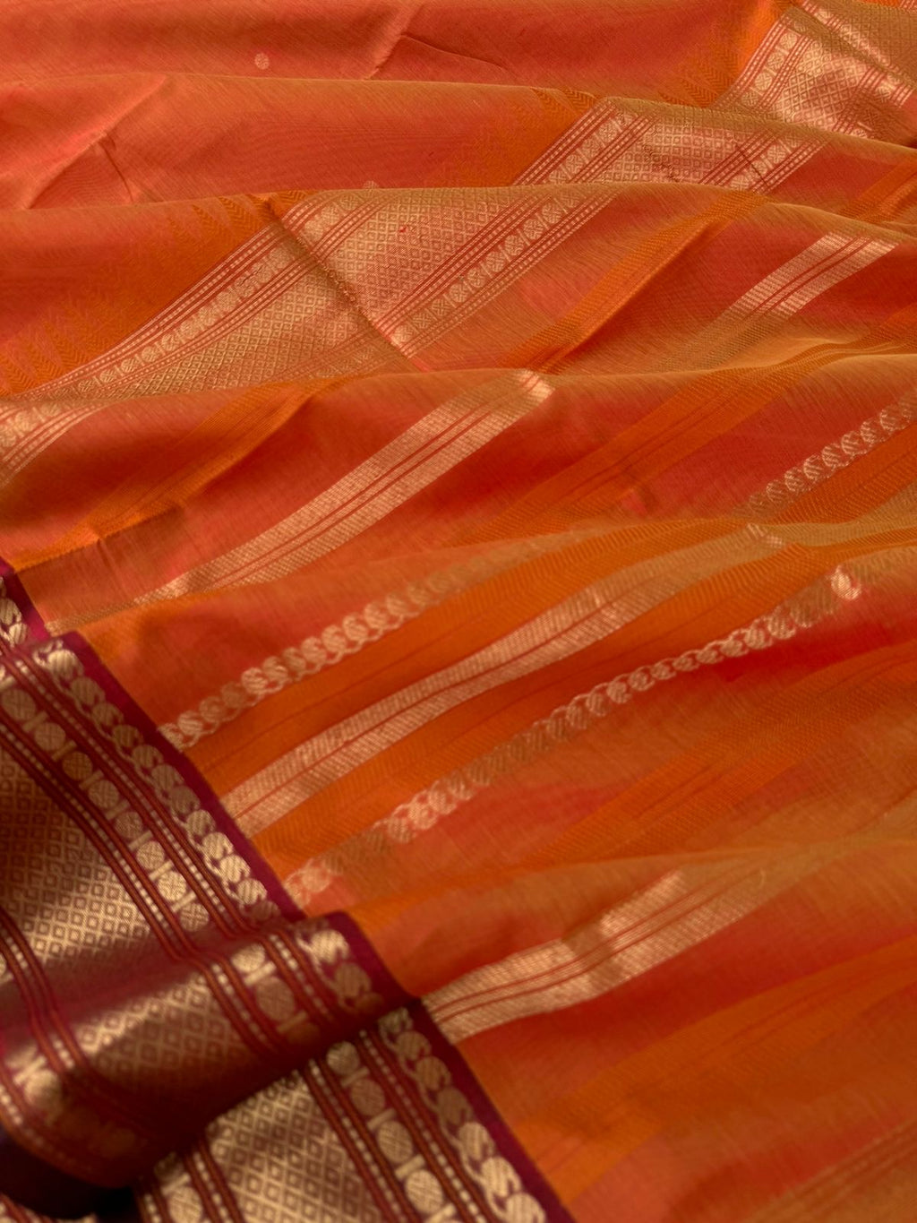 Zari Kissed Silk Cotton - mustard mixed orange getti pett