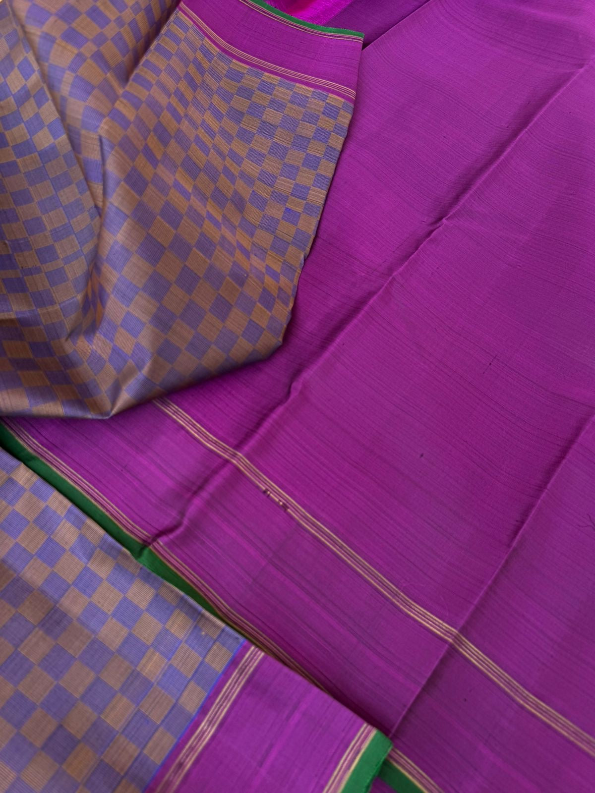 Kattams on Kanchivaram - gorgeous pai kattam or purplish grey with green sleeve edge !!