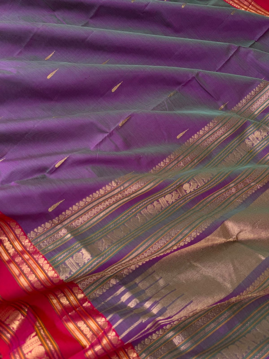 Zari Kissed Silk Cotton - violet mixed teal malli mokku