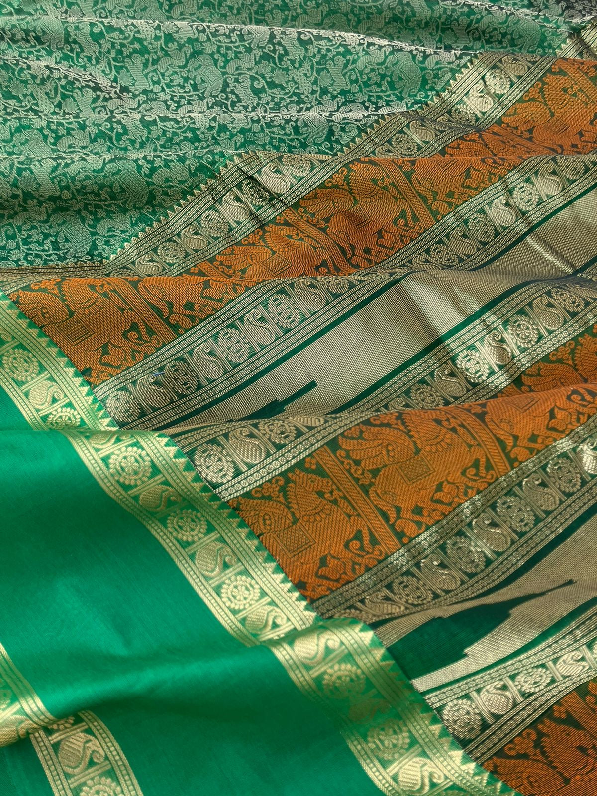 Traditional Colours Woven Motifs Silk Cotton - green on green vanasingaram