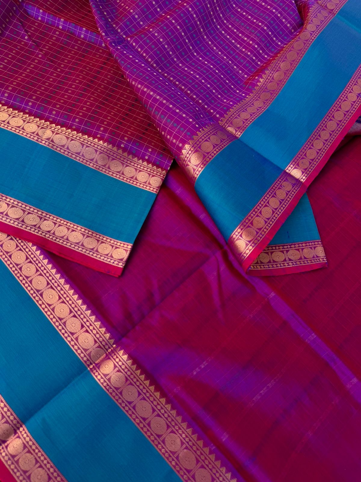 Woven Motifs Silk Cotton - dual tone purple lakshadeepam