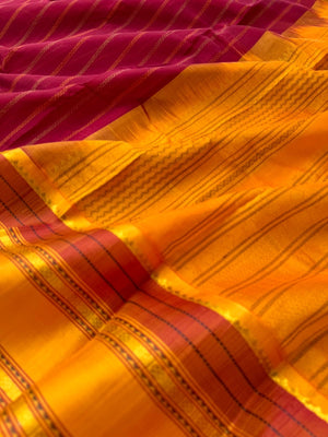 Divyam - Korvai Silk Cotton with Pure Silk Woven Borders - aaraku and mustard vertical veldhari