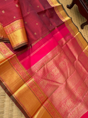 Meenakshi - Kanchivaram for Every Occasion - reddish aaraku and pink pallu and blouse