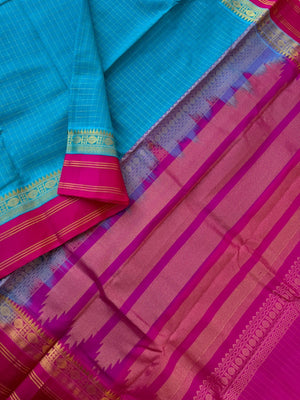 Korvai Silk Cotton - blue and pink zari kattam