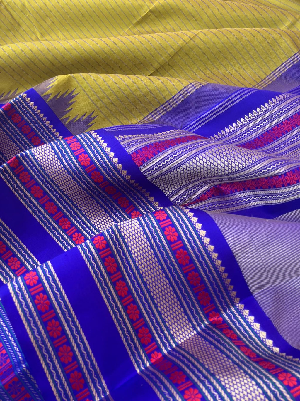 Mixed Bag Of Korvai Kanchivaram - pale green and blue with stripes woven body