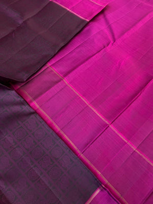 Haritham - Heirloom Yarn Play on Kanchivaram - deep dark plum purple suttle 1000 mayil chackaram woven buttas