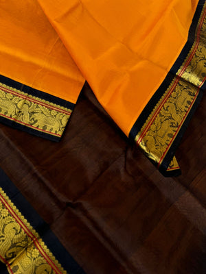 Korvai Silk Cotton - sun set orange mustard and black