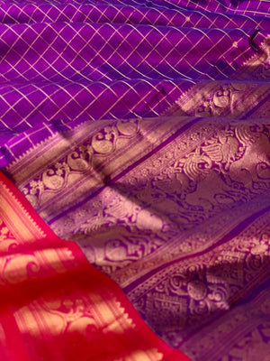 Zari Kissed Silk Cotton - most beautiful dual tone purple muthukattam with paisley woven borders