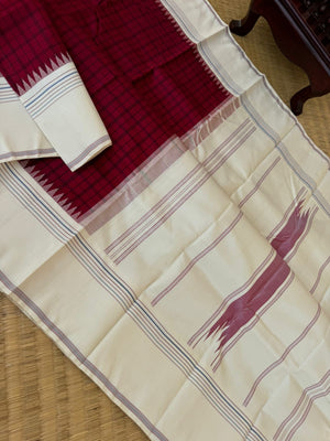 Bliss of Korvai Kanchivaram - dark kum kum red and off white