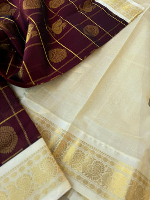 Korvai Silk Cotton - deep brown and ivory mayil chackaram