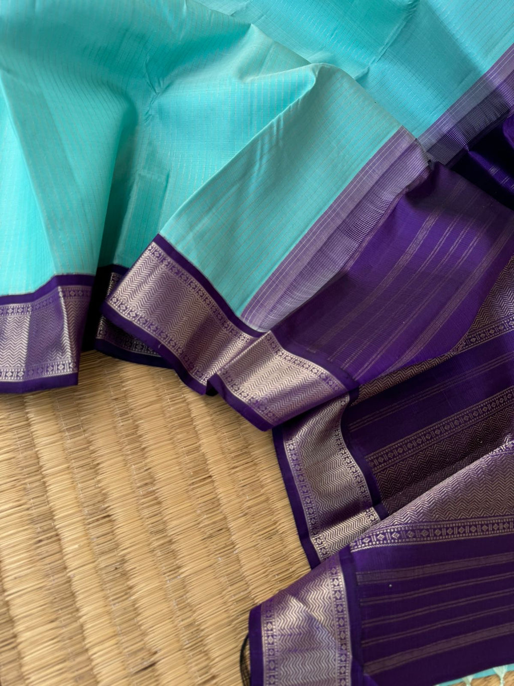 Interesting Kanchivarams - pastel baby blue and deep violet!! Combination made in heaven