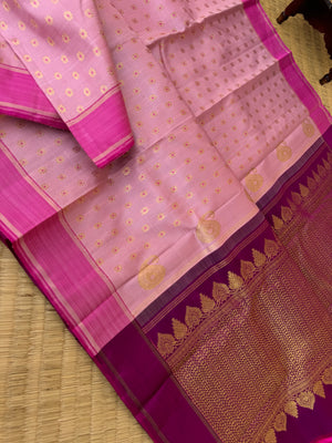 Meenakari - Our best selling one of a kind baby pink meenakari Kanchivaram with short woven pallu