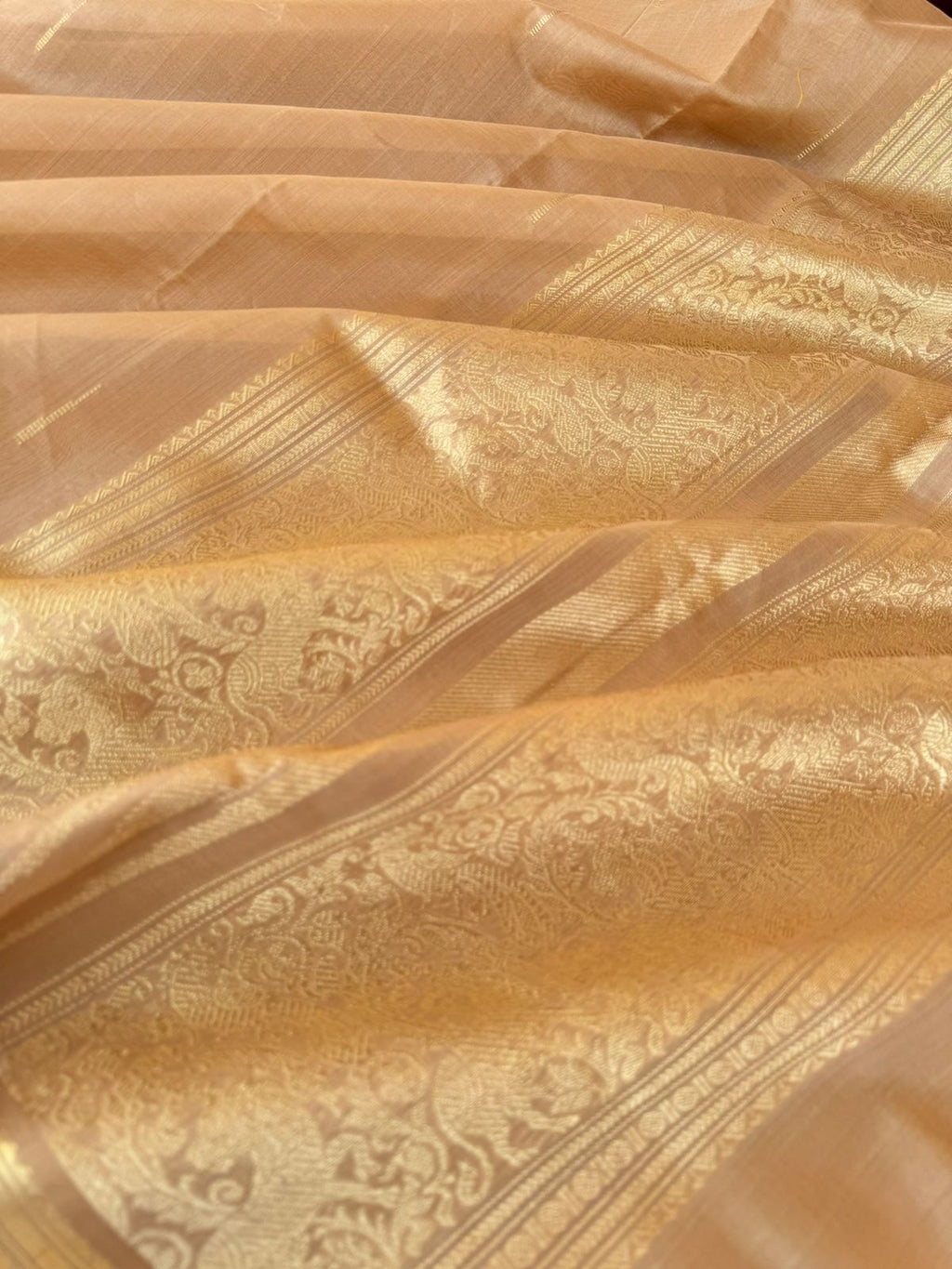 Zari Kissed Silk Cotton - golden sandal tone for people who love small borders