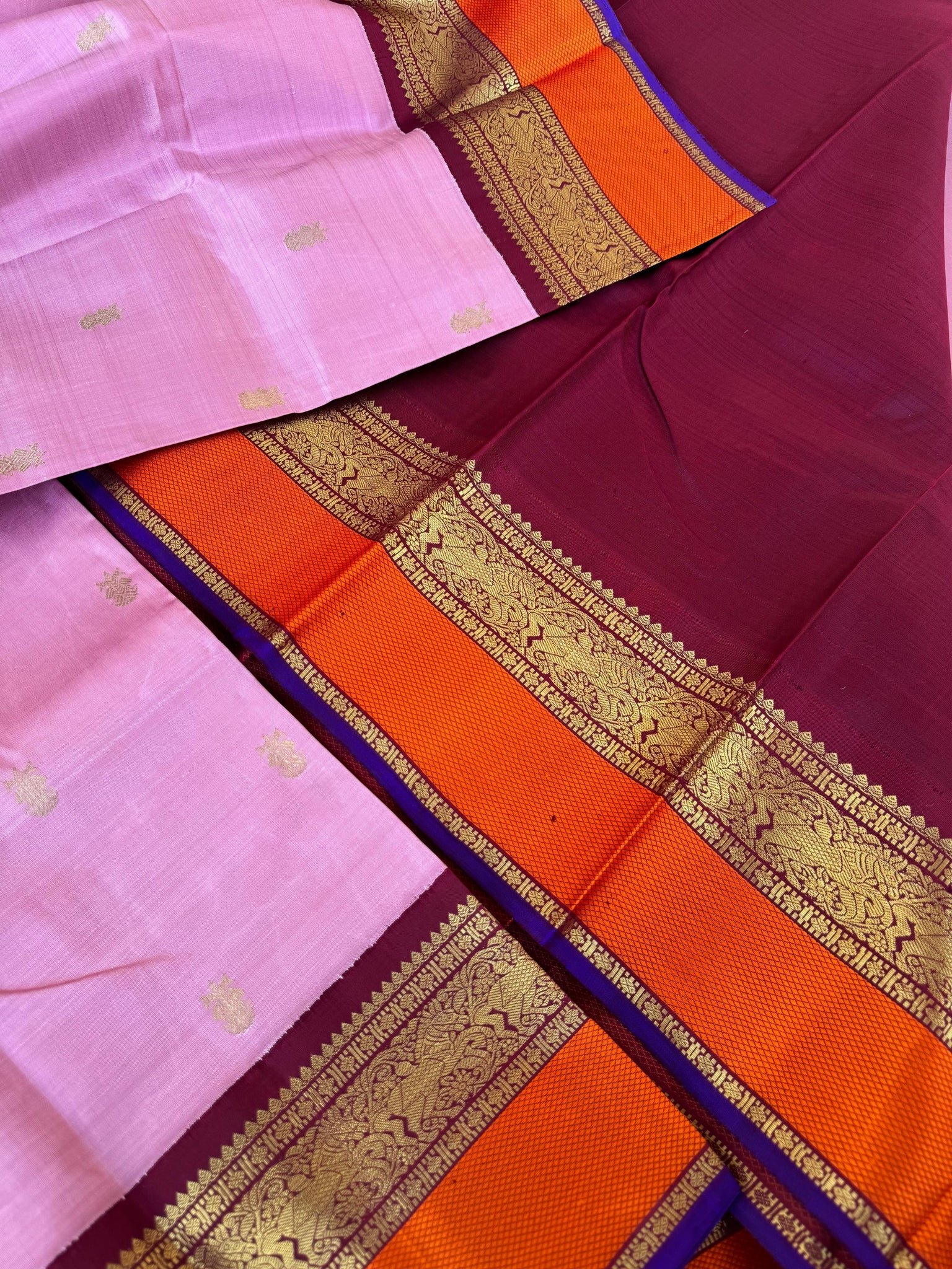 Tales of Korvais Kanchivaram - gorgeous pale dusky baby pink and burgundy