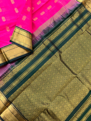 Korvai Silk Cotton - pink and bottle green