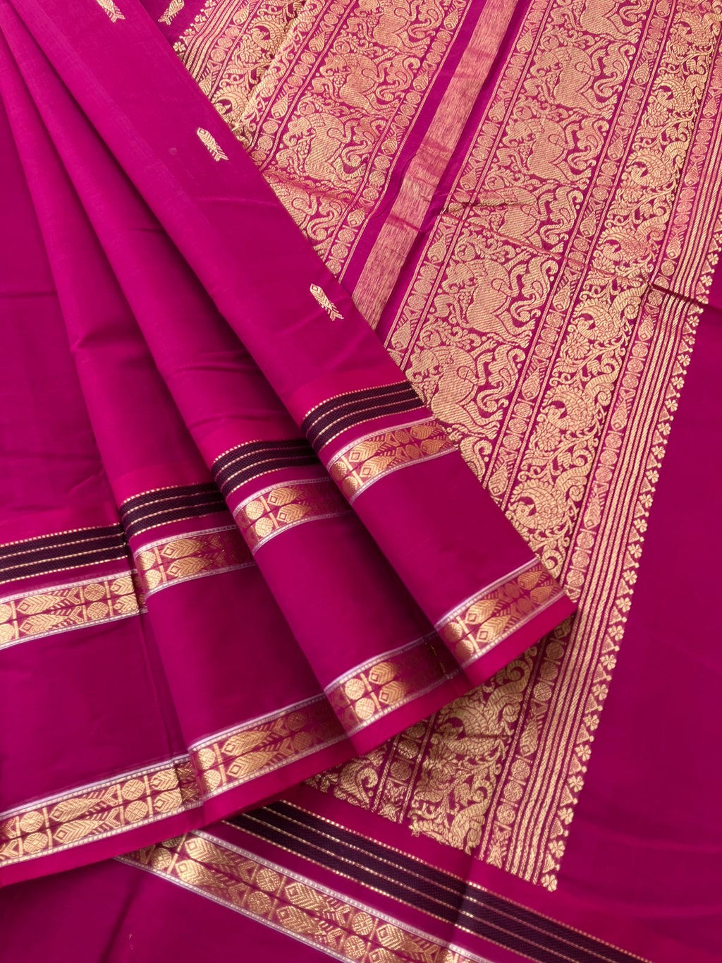 Mangalavastaram - Zari Touched - deepest dark pink with fish motifs woven borders