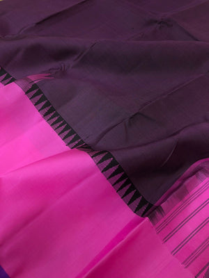 Kaavyam on Korvai Kanchivaram - black and rose pink short body with oosi stripes