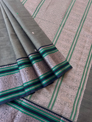 Mangalavastaram - grey black with woven borders