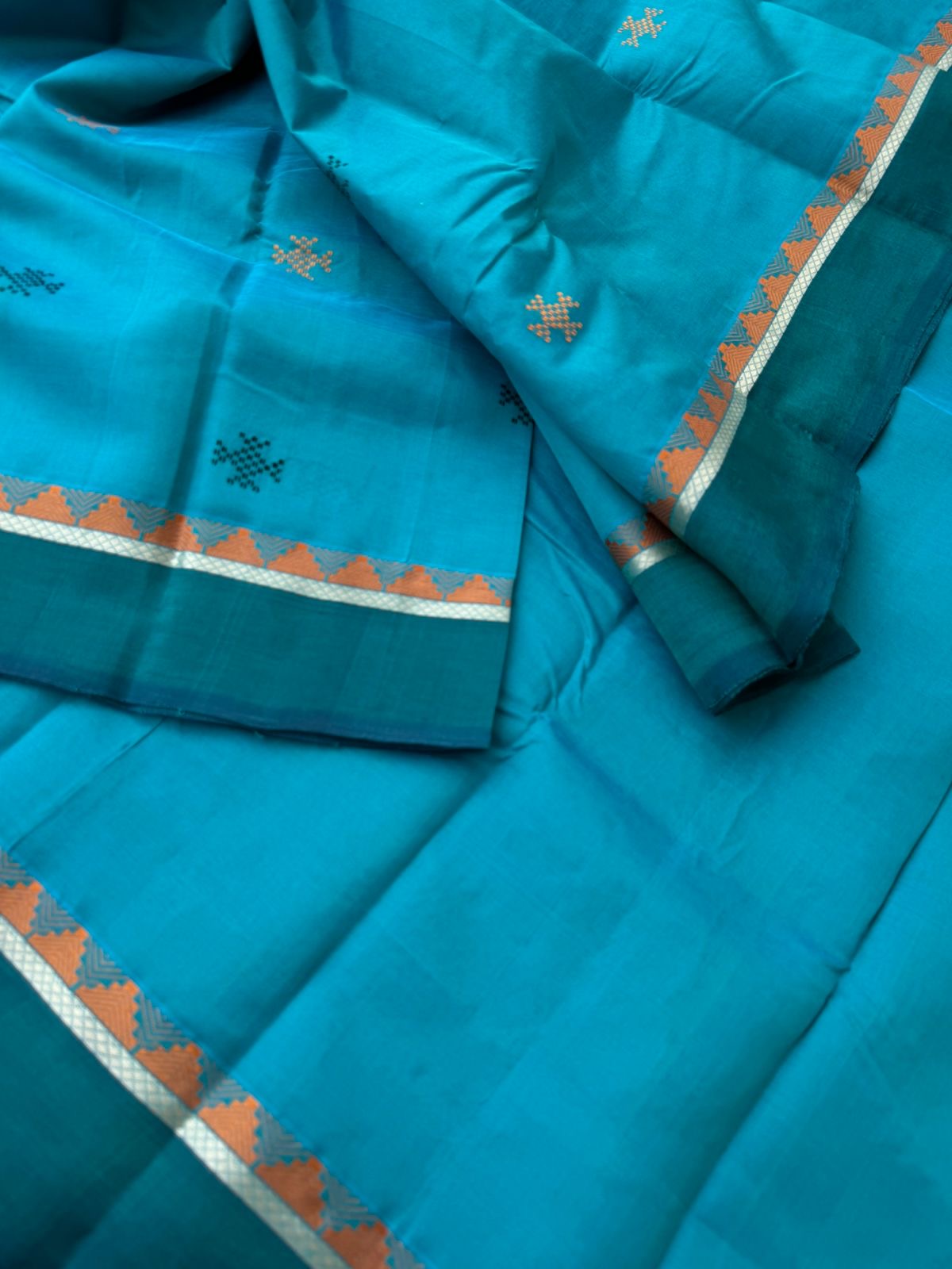 Woven Motifs Silk Cotton - teal blue Bomkai