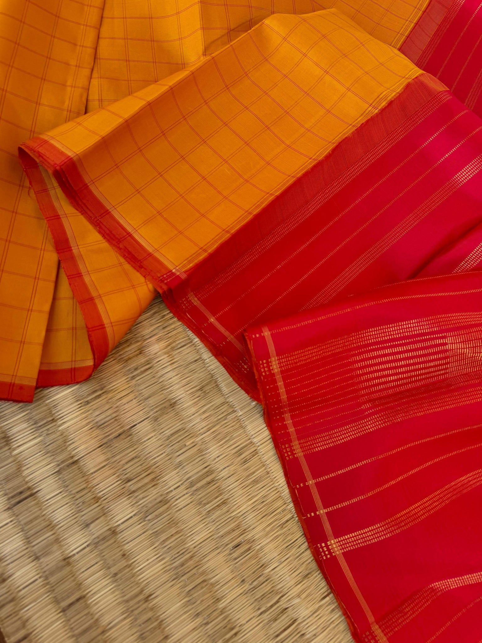 Kanchivaram Trunk - Every Day Essential Kanchivarams | Simple and yet elegant mustard and red chex