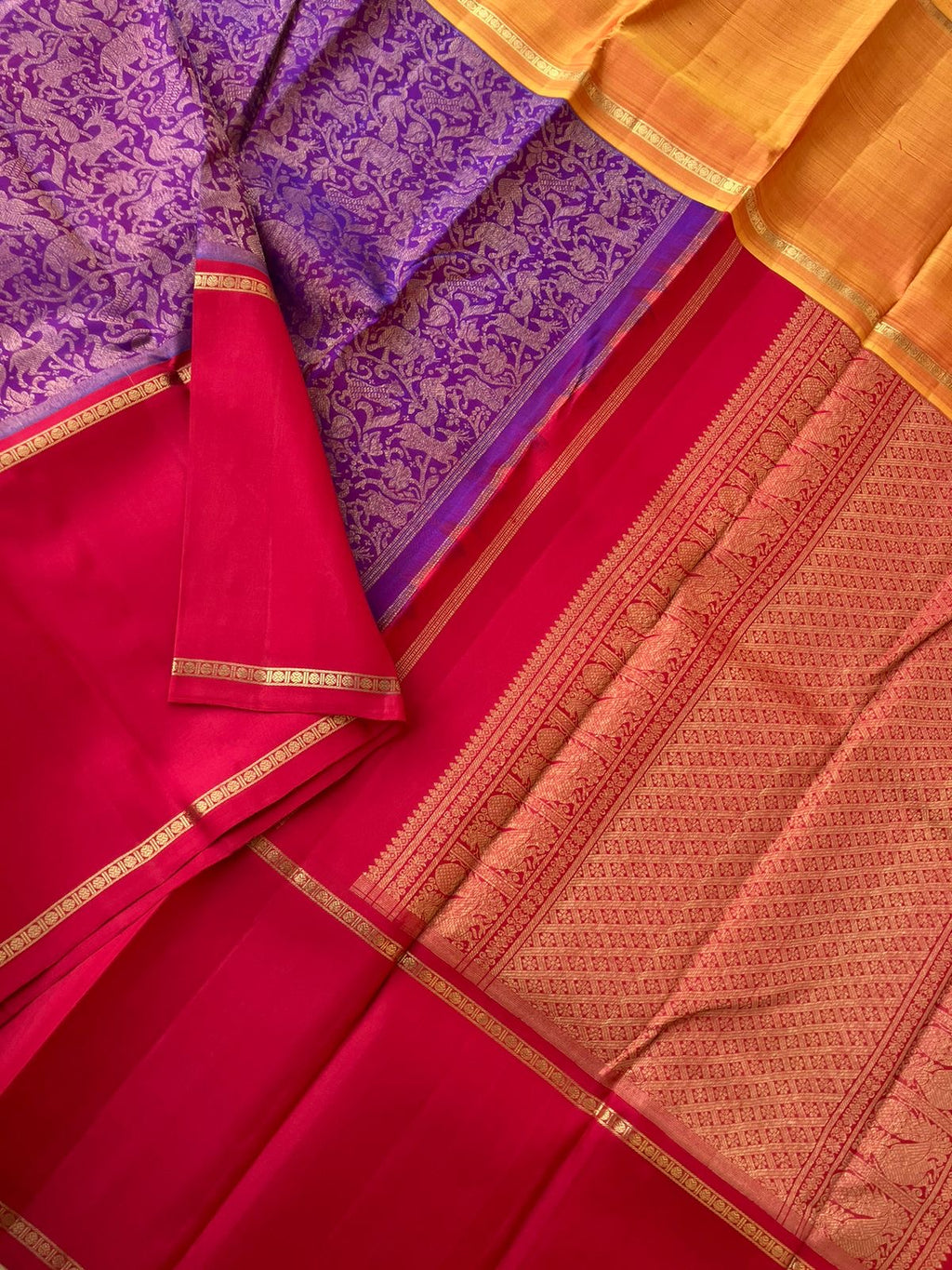 Myth of Kanchivaram - Lot of people Think Tall border Kanchivaram makes them look short but definitely not , saree won’t alter the height, it will give a absolutely different and unique look when it is draped for all people.