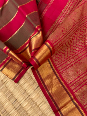 Raga Aadhana - The Vintage Recreated Kanchivaram - the most traditional pick of maanthulir and deep red