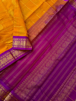 Korvai Silk Cotton - mango mustard and pink mayil chackaram