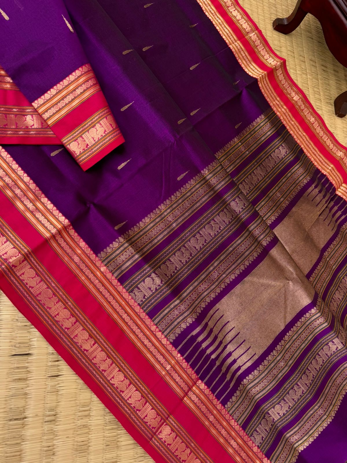 Zari Kissed Silk Cotton - deep dark purple malli mokku