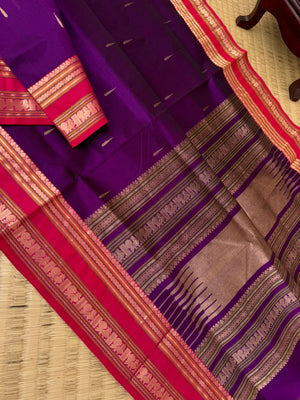 Zari Kissed Silk Cotton - deep dark purple malli mokku