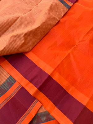 Signature Korvai Silk Cottons - creamy orange kasa kasa kattam