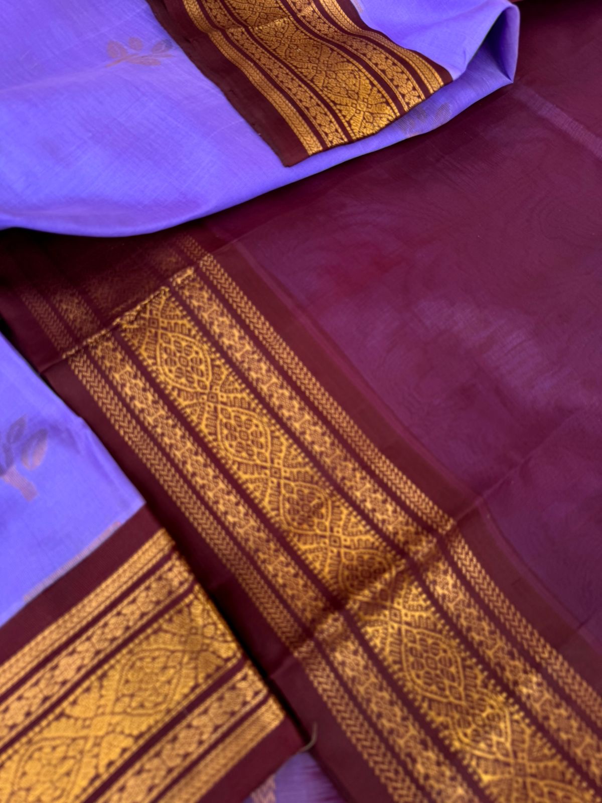 Korvai Silk Cotton - lavender flower and burgundy