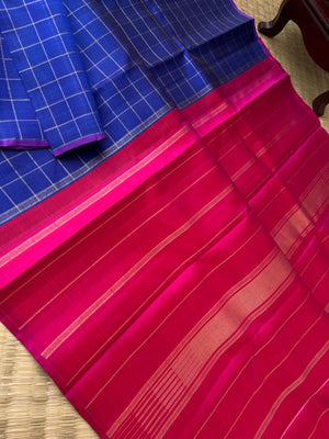 Corporate Kanchivaram - deep dark burnt blue zari kattam and Indian pink. A vintage silver jewellery and this saree will be a master piece