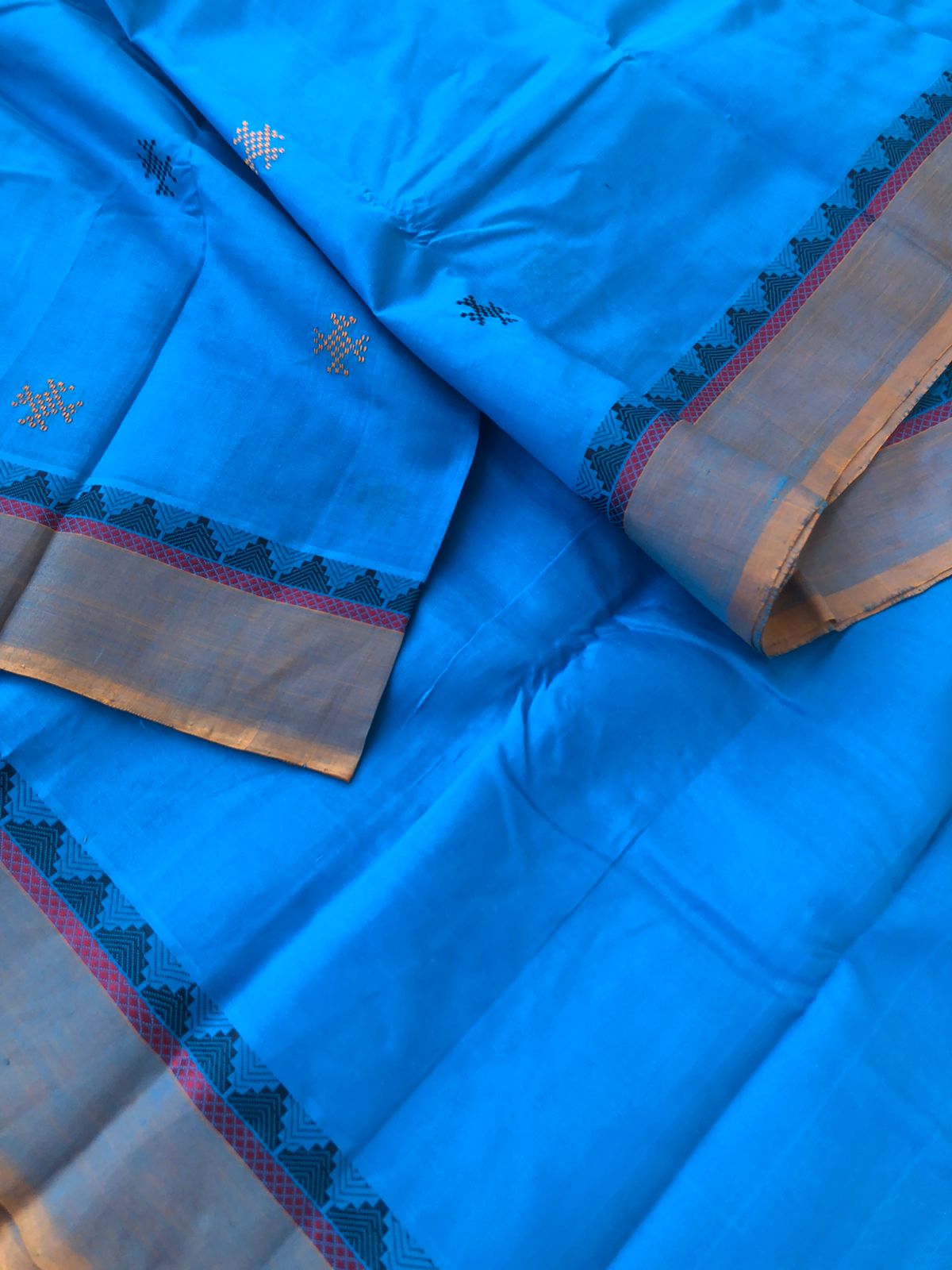 Woven Motifs Silk Cotton - sulphate blue Bomkai