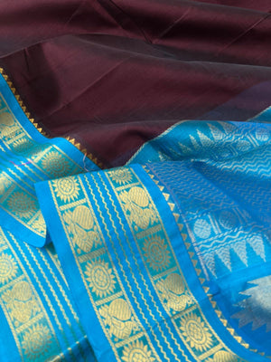 Korvai Silk Cotton - burgundy brown and sulphate blue