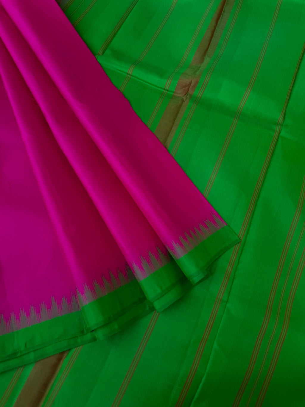 Bliss of Korvai Kanchivaram - deep pink and green for people who love small korvai borders