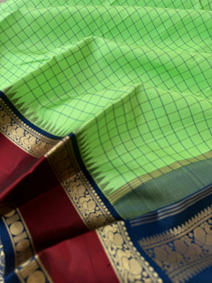 Sahasram - pastel pista green kattam woven body with retta pett woven borders