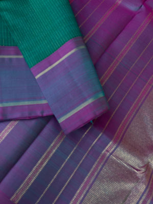 Corporate Kanchivaram - deep dark leaf green Vairaoosi oosi vaanam with green short pink pallu and borders