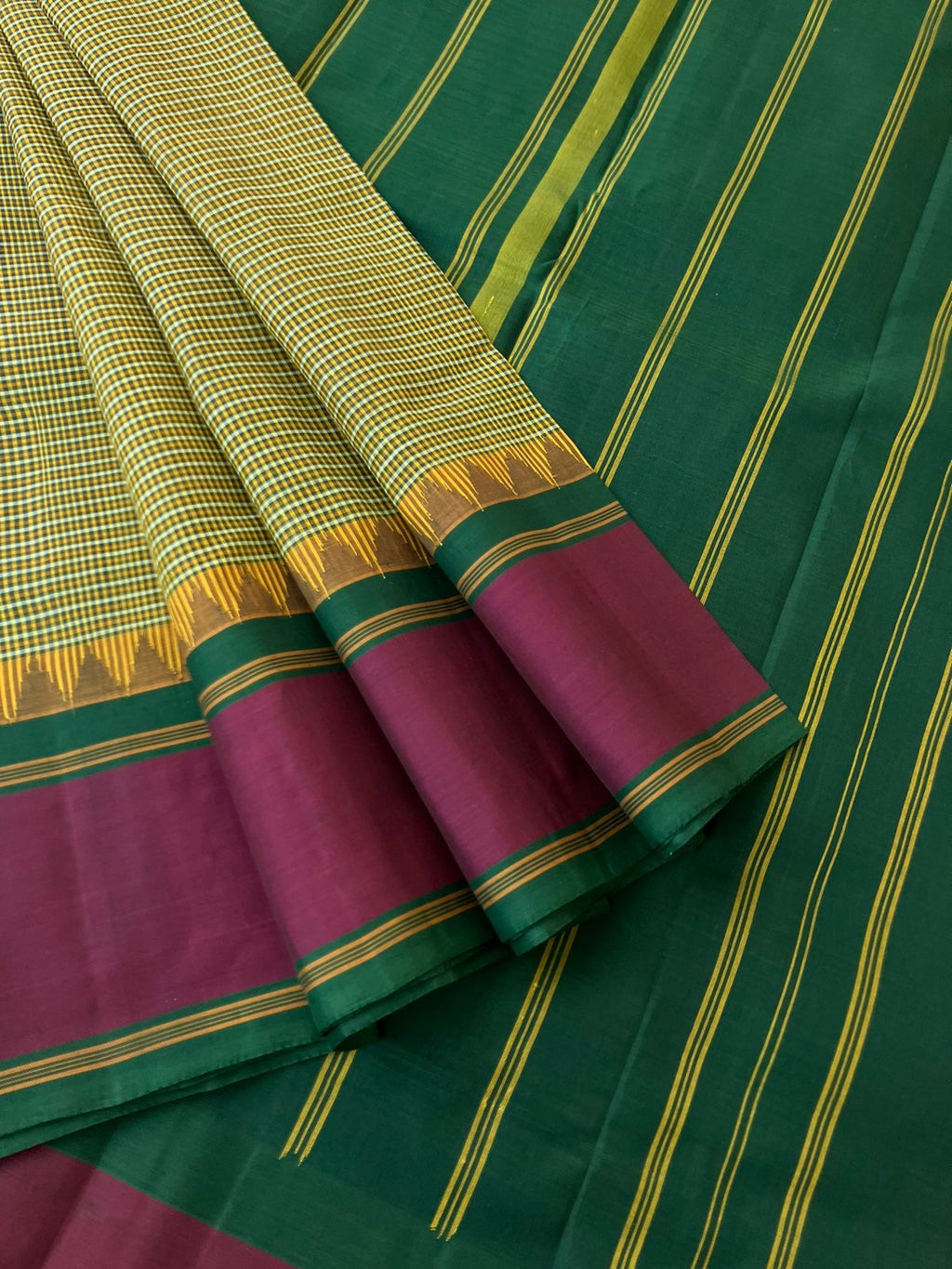 Signature Korvai Silk Cottons - the beautiful green on green kasa kasa kattam